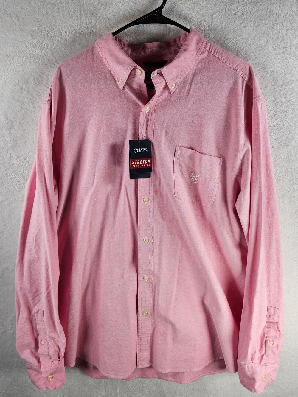 Chaps Stretch Oxford Button-Down Shirt Laguna Pink Long Sleeve Men's Size XXL